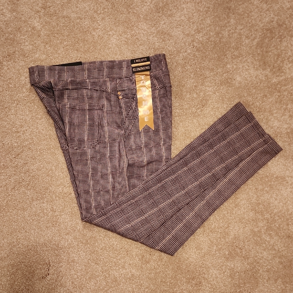 Women's Slimming Plaid Pants - Brown and Tan Large